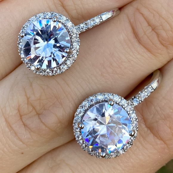 NEW Sterling Silver Diamond Earrings - Picture 2 of 6